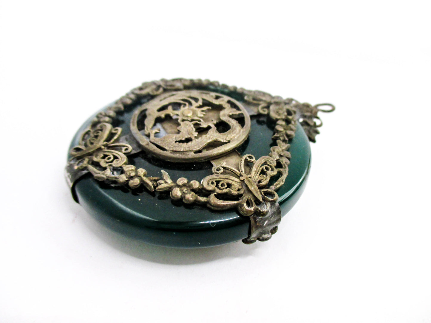 Green Nephrite Jade Dragon Butterfly Amulet