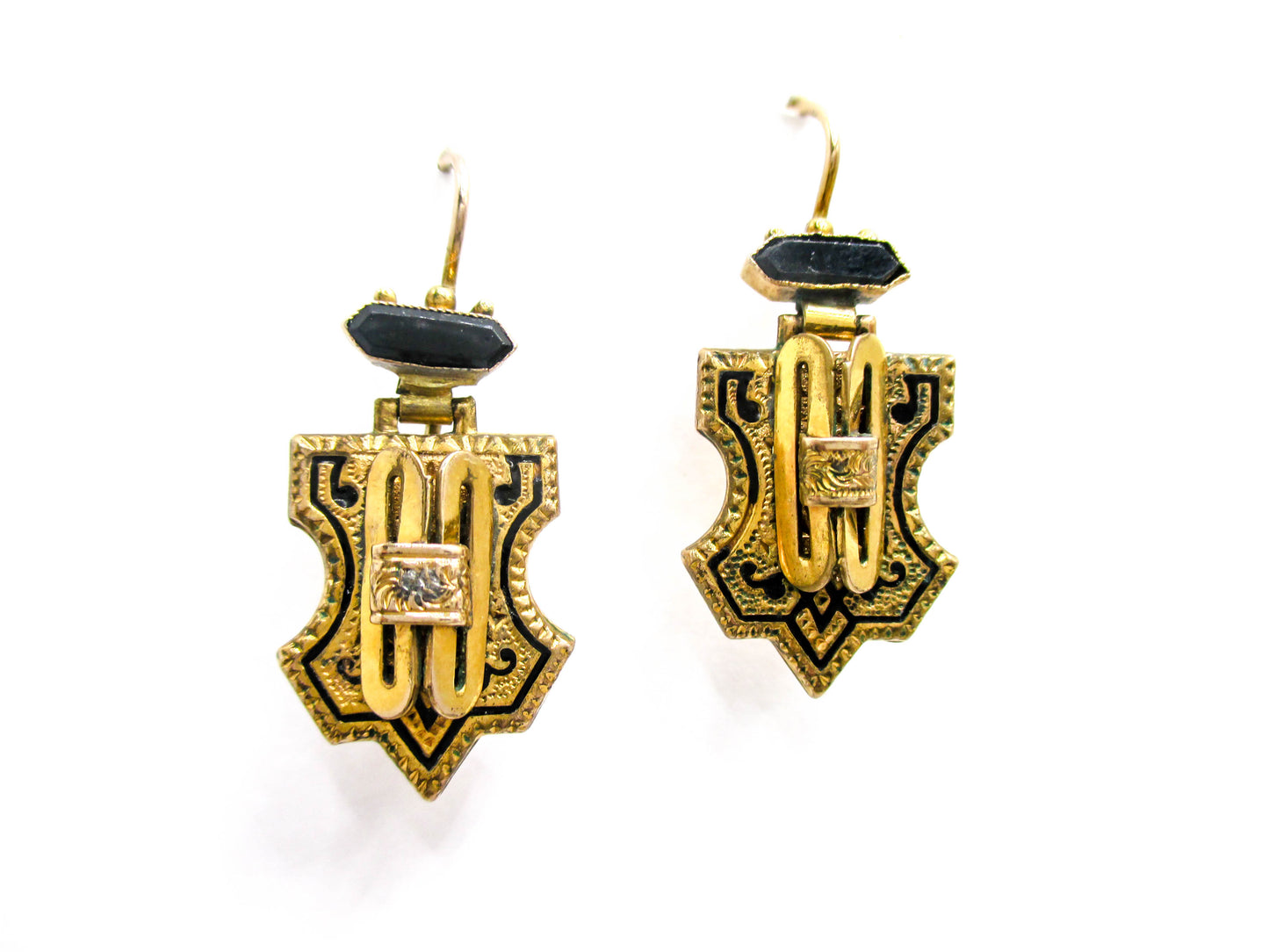 Victorian Taille D'épargne Earrings - 14K Gold Ear Wires