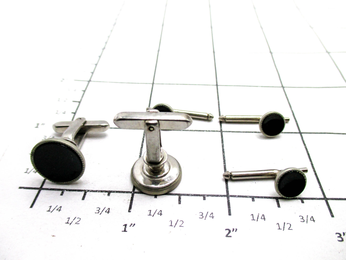 Vintage Black Tuxedo Stud and Cuff Link Set