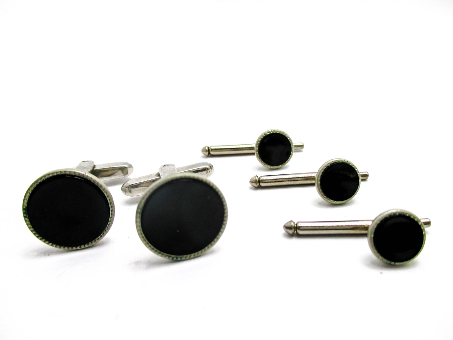 Vintage Black Tuxedo Stud and Cuff Link Set
