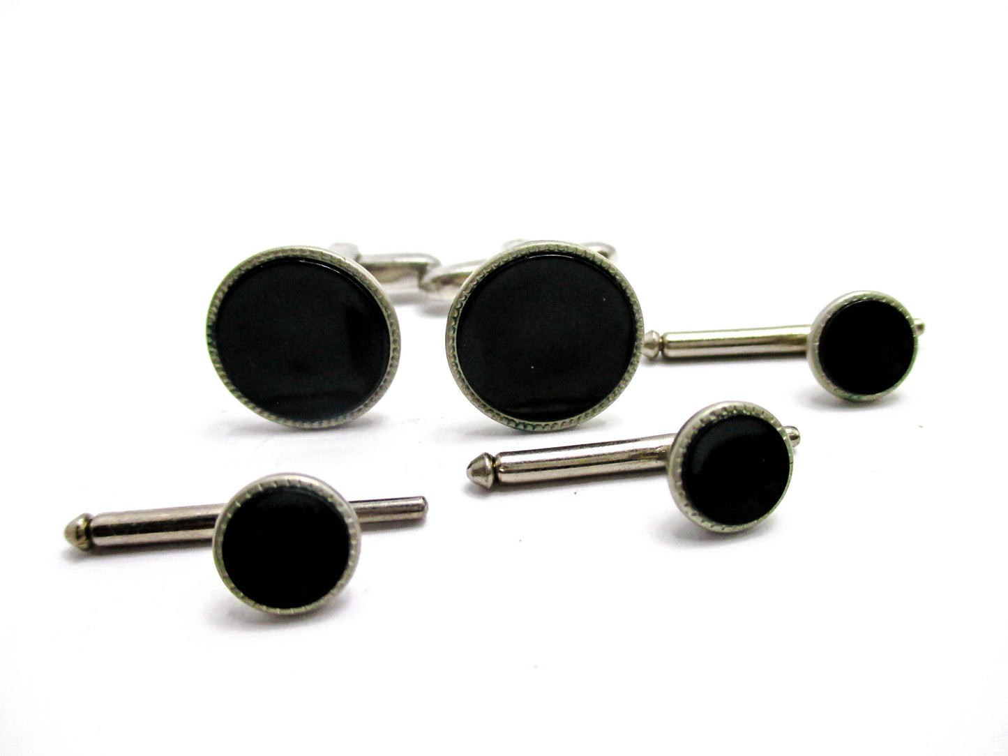 Vintage Black Tuxedo Stud and Cuff Link Set
