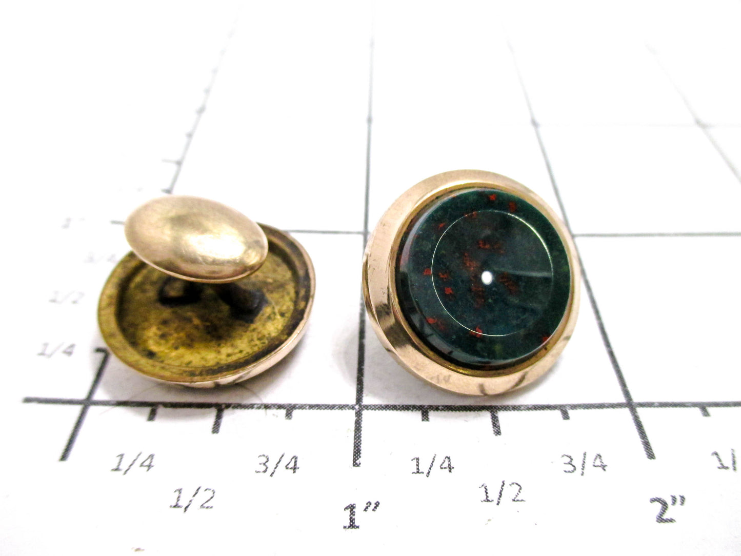 Victorian Bloodstone Cuff Buttons - 1880s Men's Jewelry
