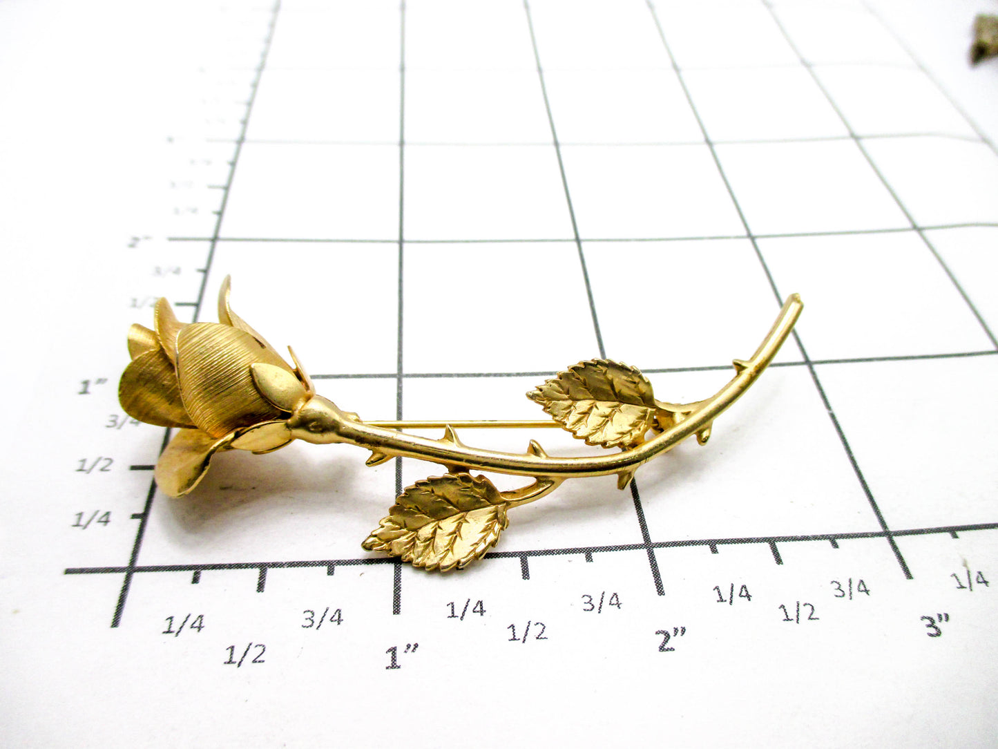 Vintage Rose Brooch - Gold Tone 20th Century Costume Jewelry