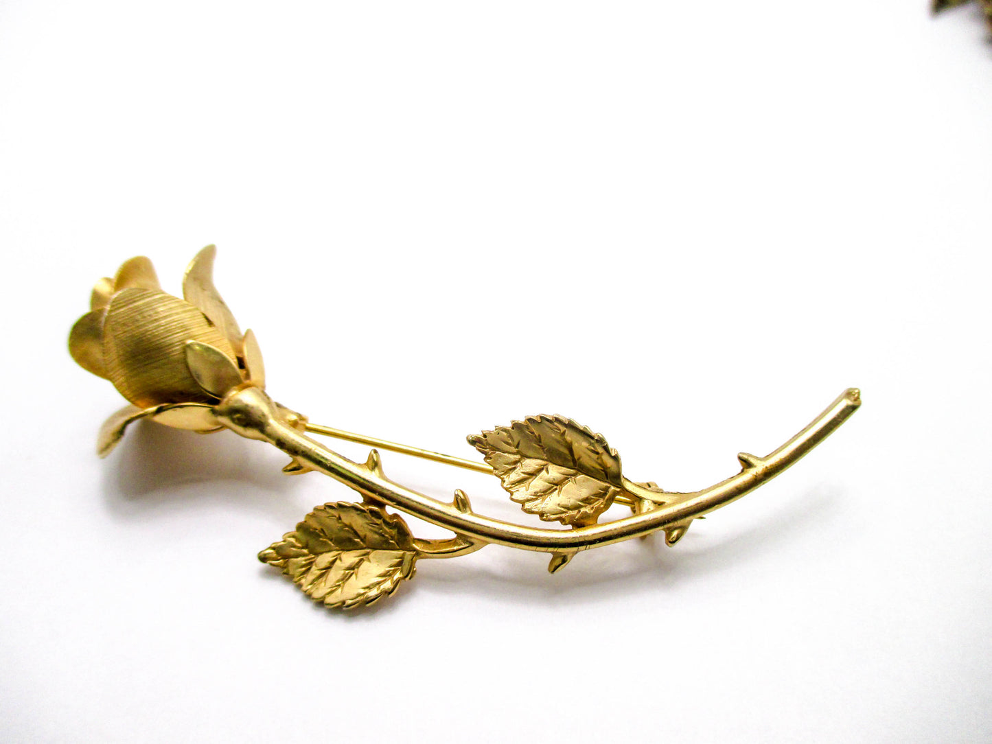 Vintage Rose Brooch - Gold Tone 20th Century Costume Jewelry