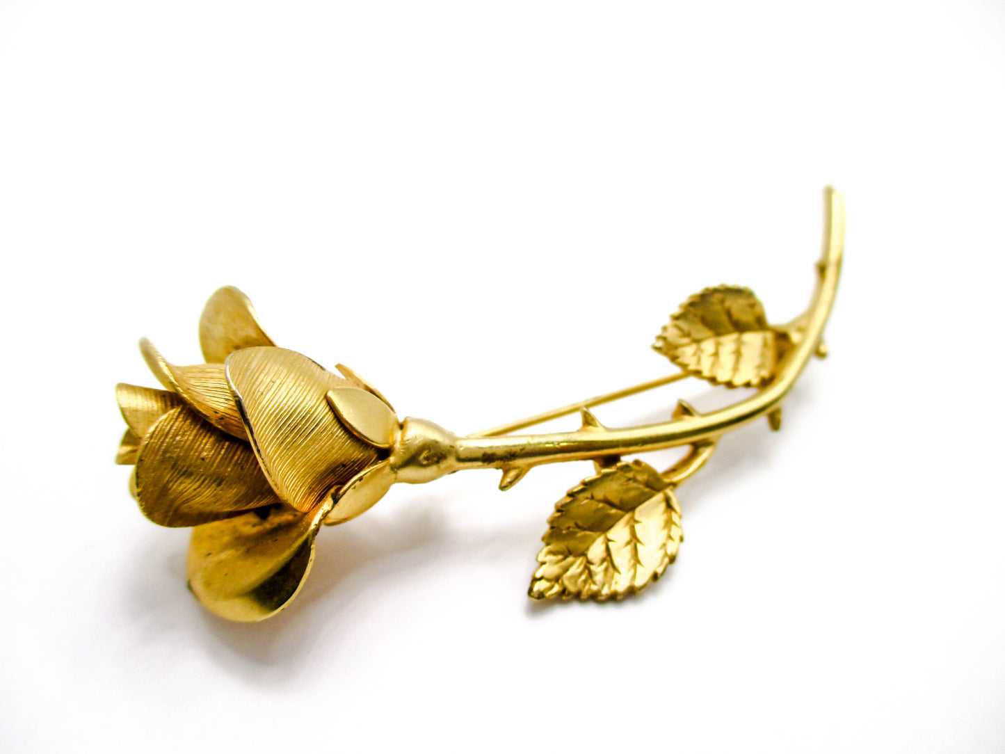 Vintage Rose Brooch - Gold Tone 20th Century Costume Jewelry