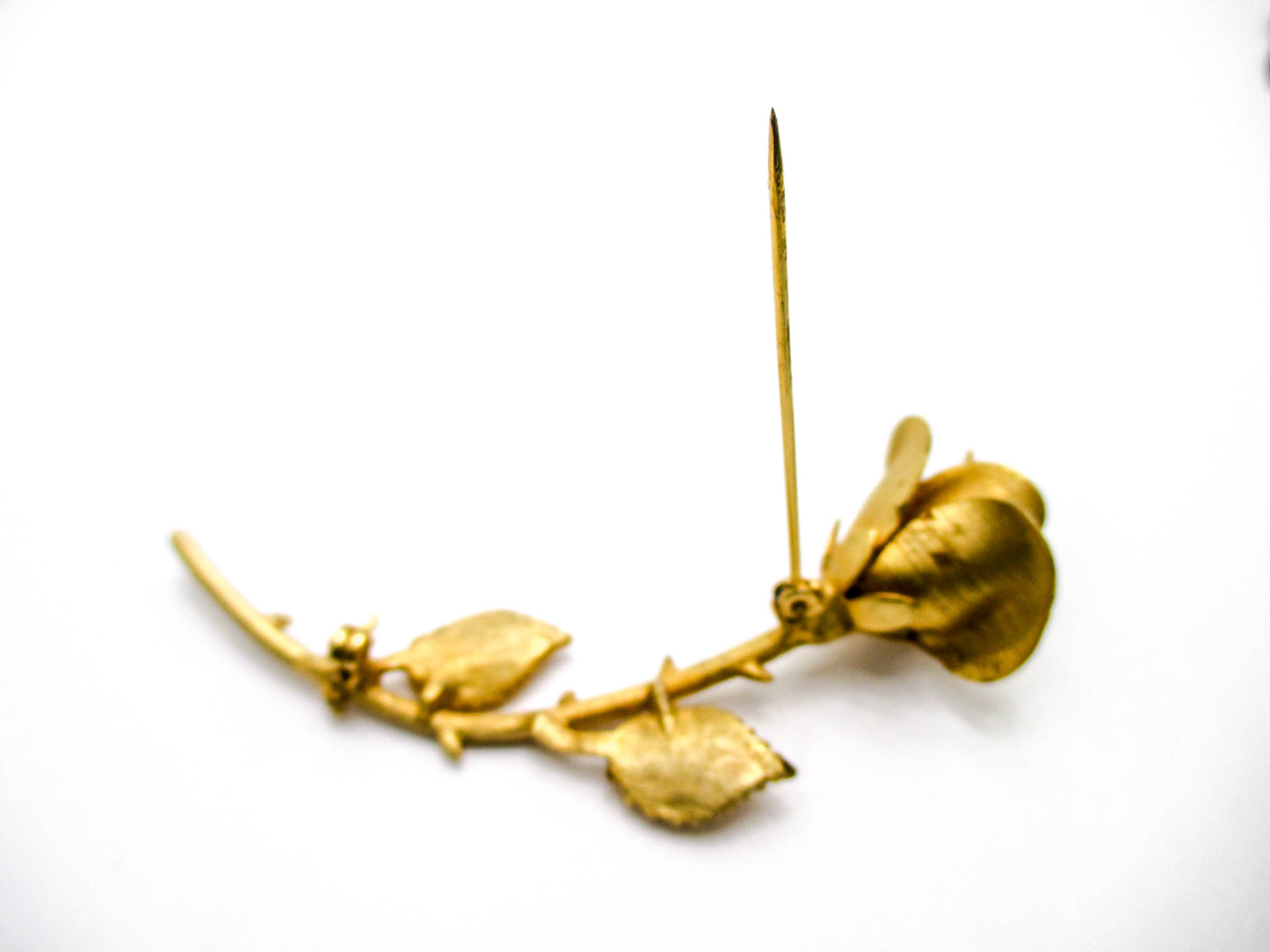 Vintage Rose Brooch - Gold Tone 20th Century Costume Jewelry