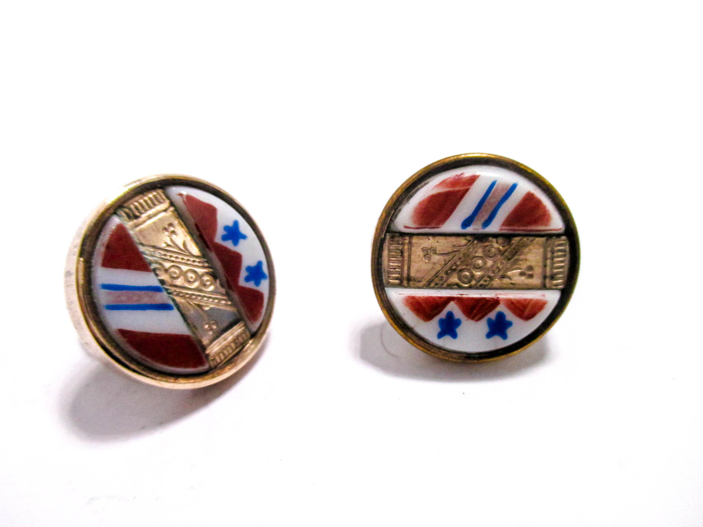 Victorian Patriotic Cuff Buttons - Red White and Blue