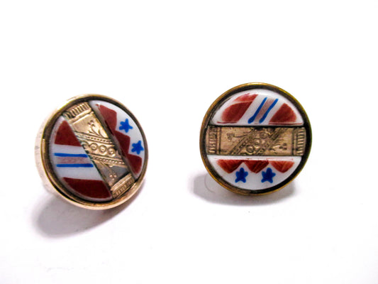 Victorian Patriotic Cuff Buttons - Red White and Blue