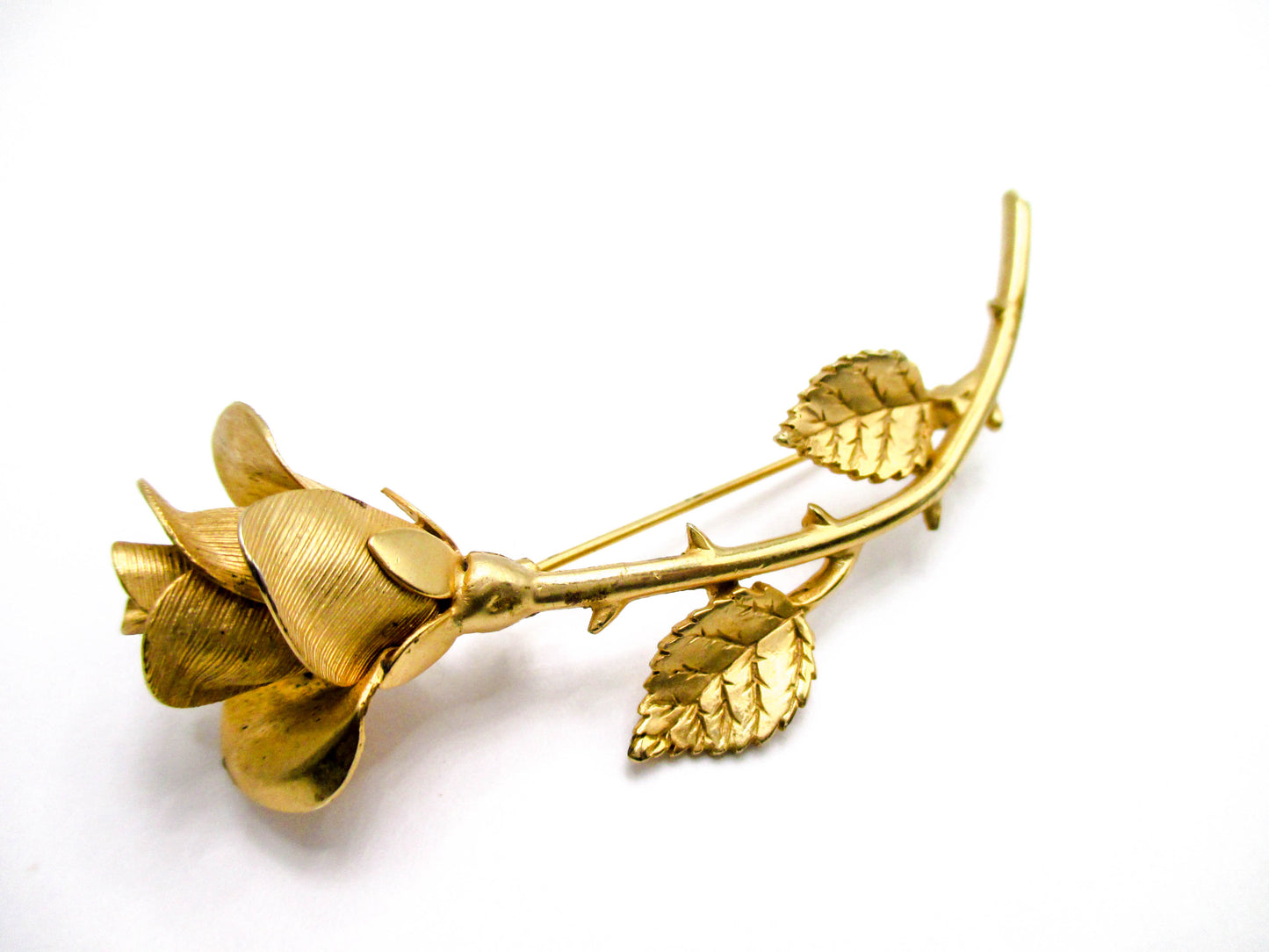 Vintage Rose Brooch - Gold Tone 20th Century Costume Jewelry