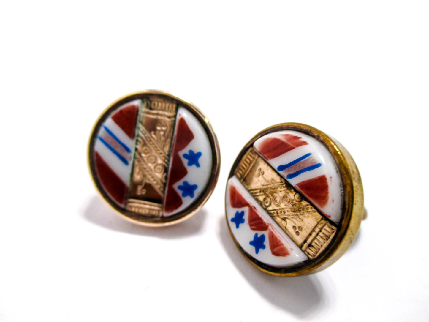 Victorian Patriotic Cuff Buttons - Red White and Blue