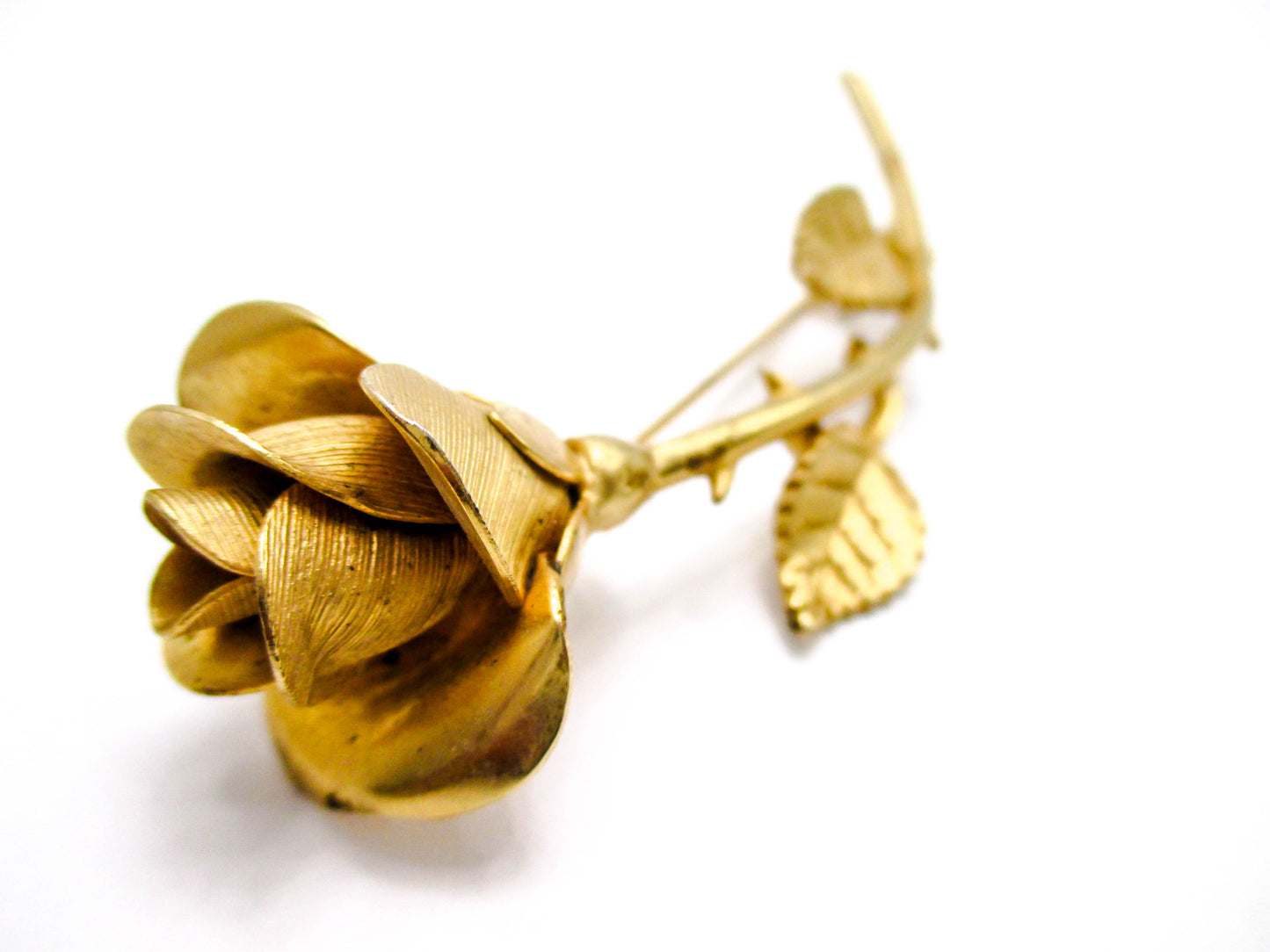 Vintage Rose Brooch - Gold Tone 20th Century Costume Jewelry