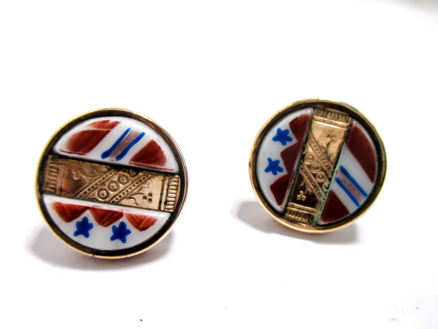 Victorian Patriotic Cuff Buttons - Red White and Blue