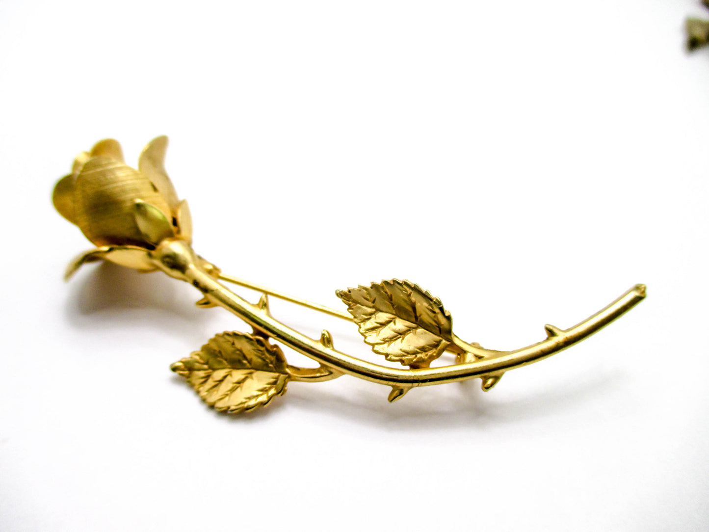 Vintage Rose Brooch - Gold Tone 20th Century Costume Jewelry