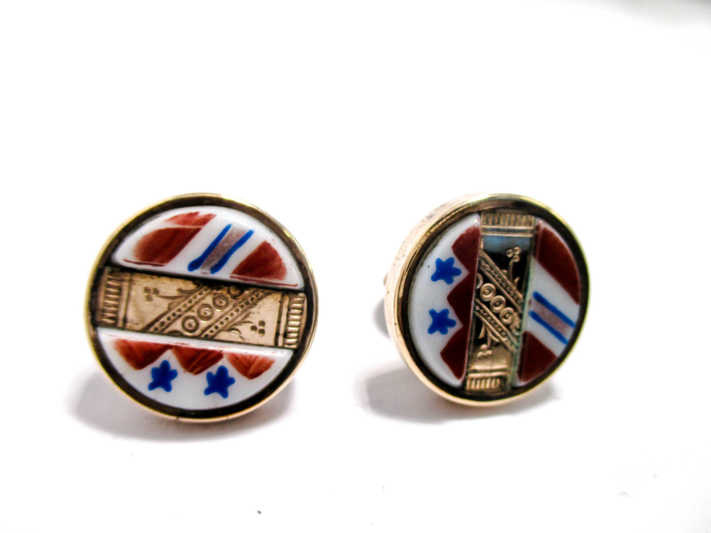 Victorian Patriotic Cuff Buttons - Red White and Blue