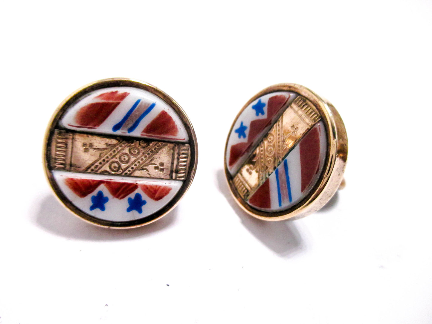 Victorian Patriotic Cuff Buttons - Red White and Blue
