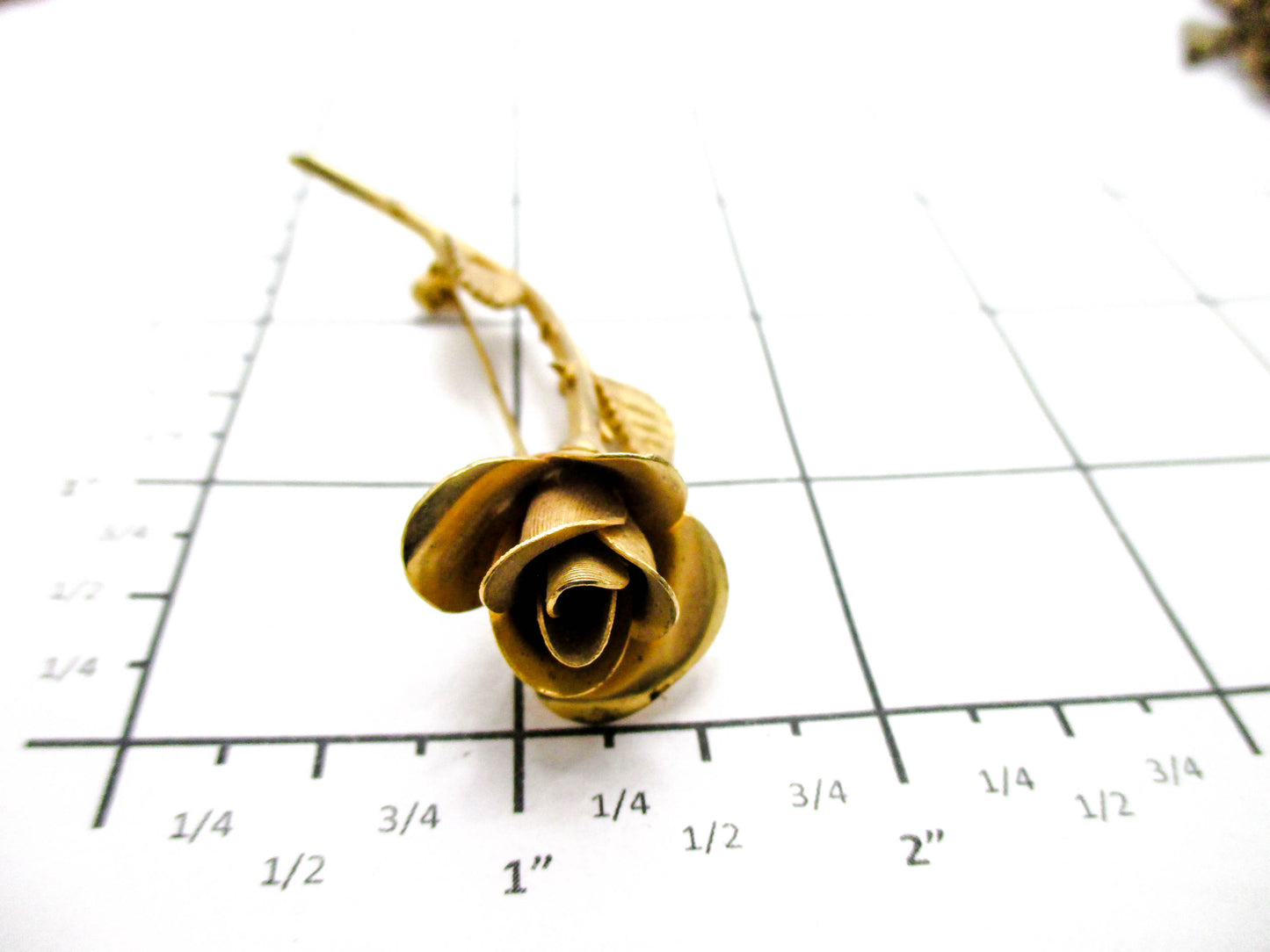 Vintage Rose Brooch - Gold Tone 20th Century Costume Jewelry