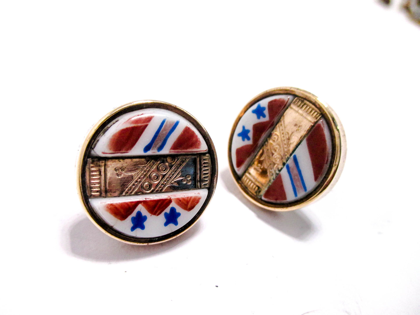 Victorian Patriotic Cuff Buttons - Red White and Blue