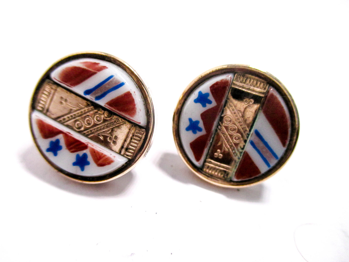 Victorian Patriotic Cuff Buttons - Red White and Blue