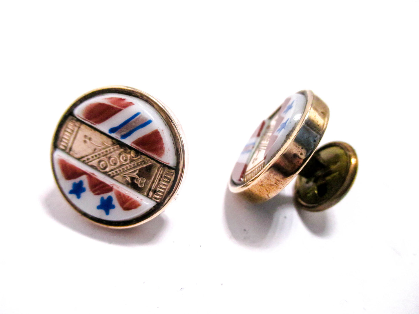 Victorian Patriotic Cuff Buttons - Red White and Blue