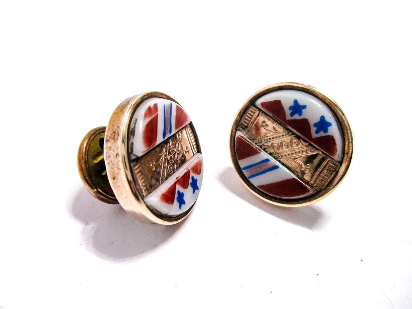 Victorian Patriotic Cuff Buttons - Red White and Blue