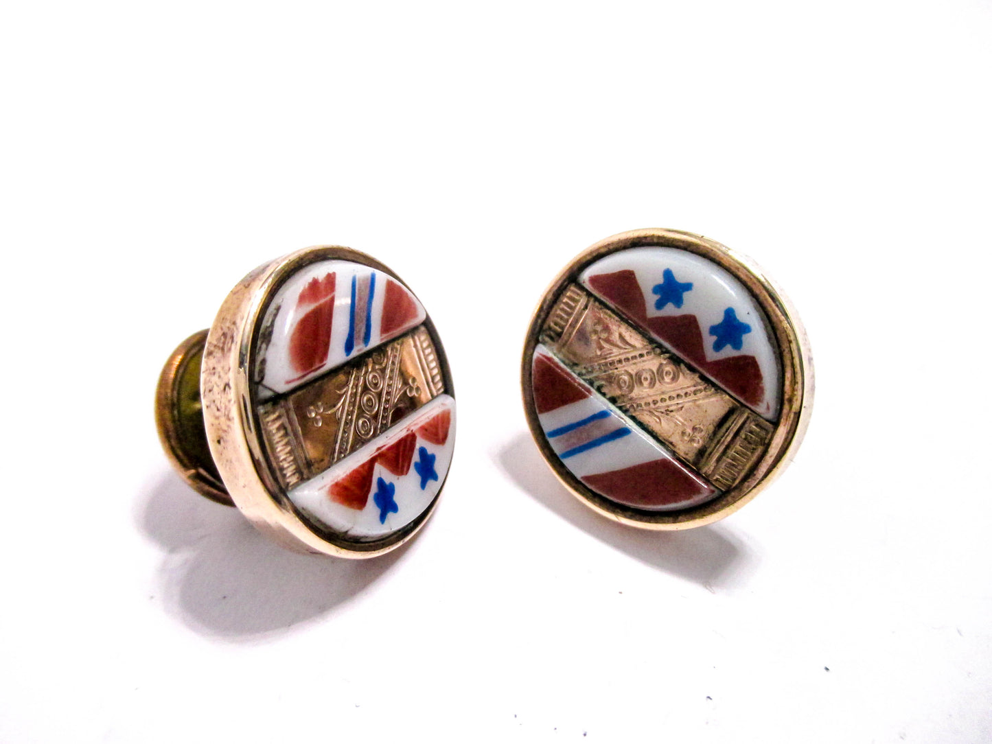Victorian Patriotic Cuff Buttons - Red White and Blue