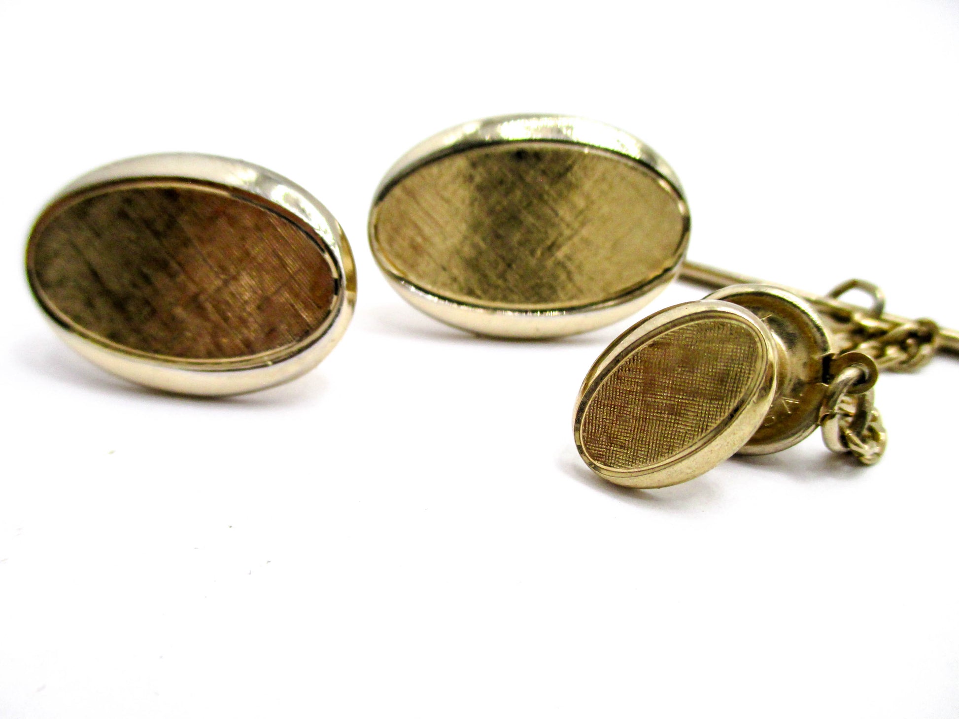 Gold Tone Business Set Cufflinks Matching Lapel Pin