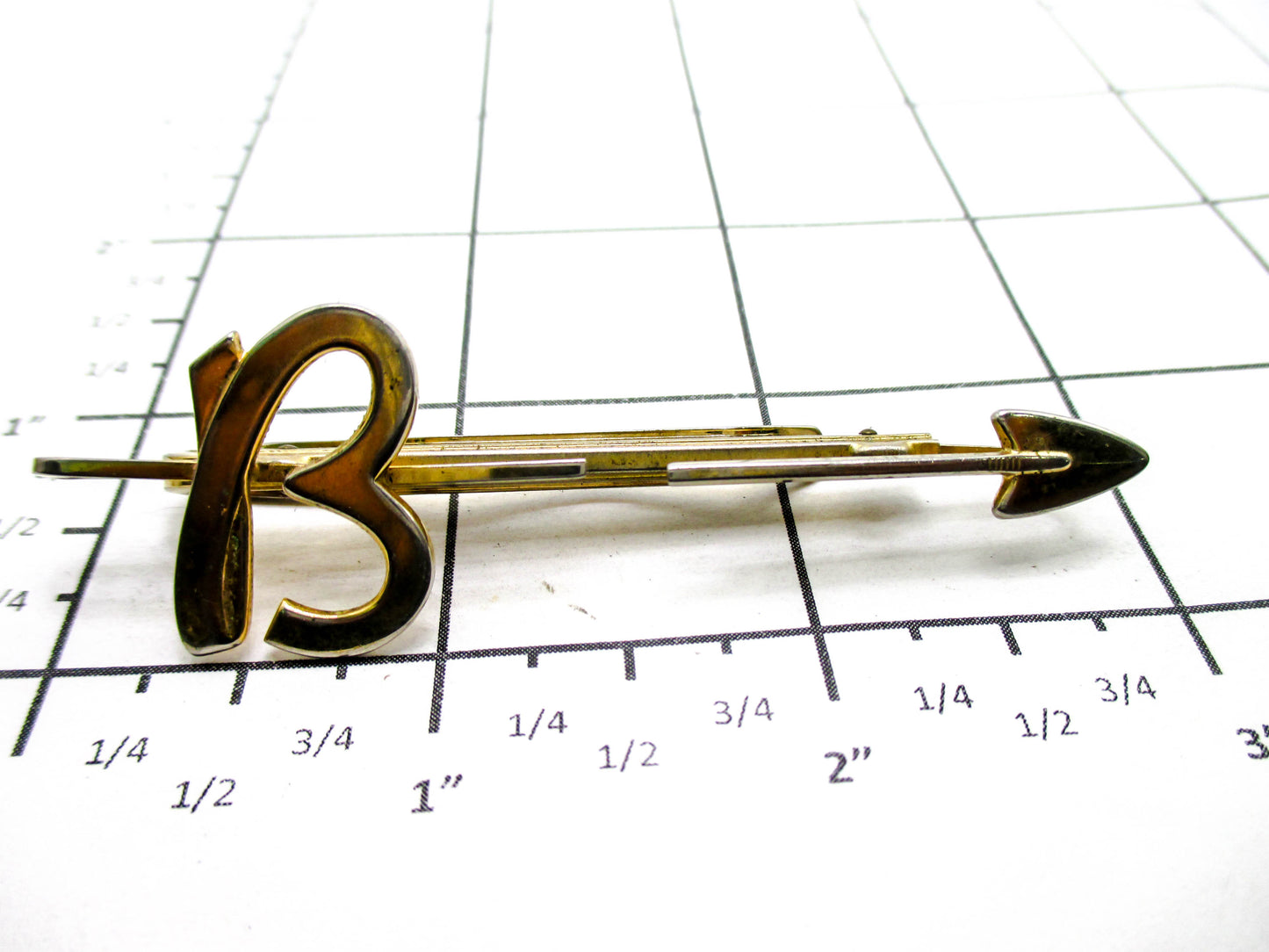 Long Arrow Tie Clasp - Letter "B" - Split EXTENDING Middle - By Hickok