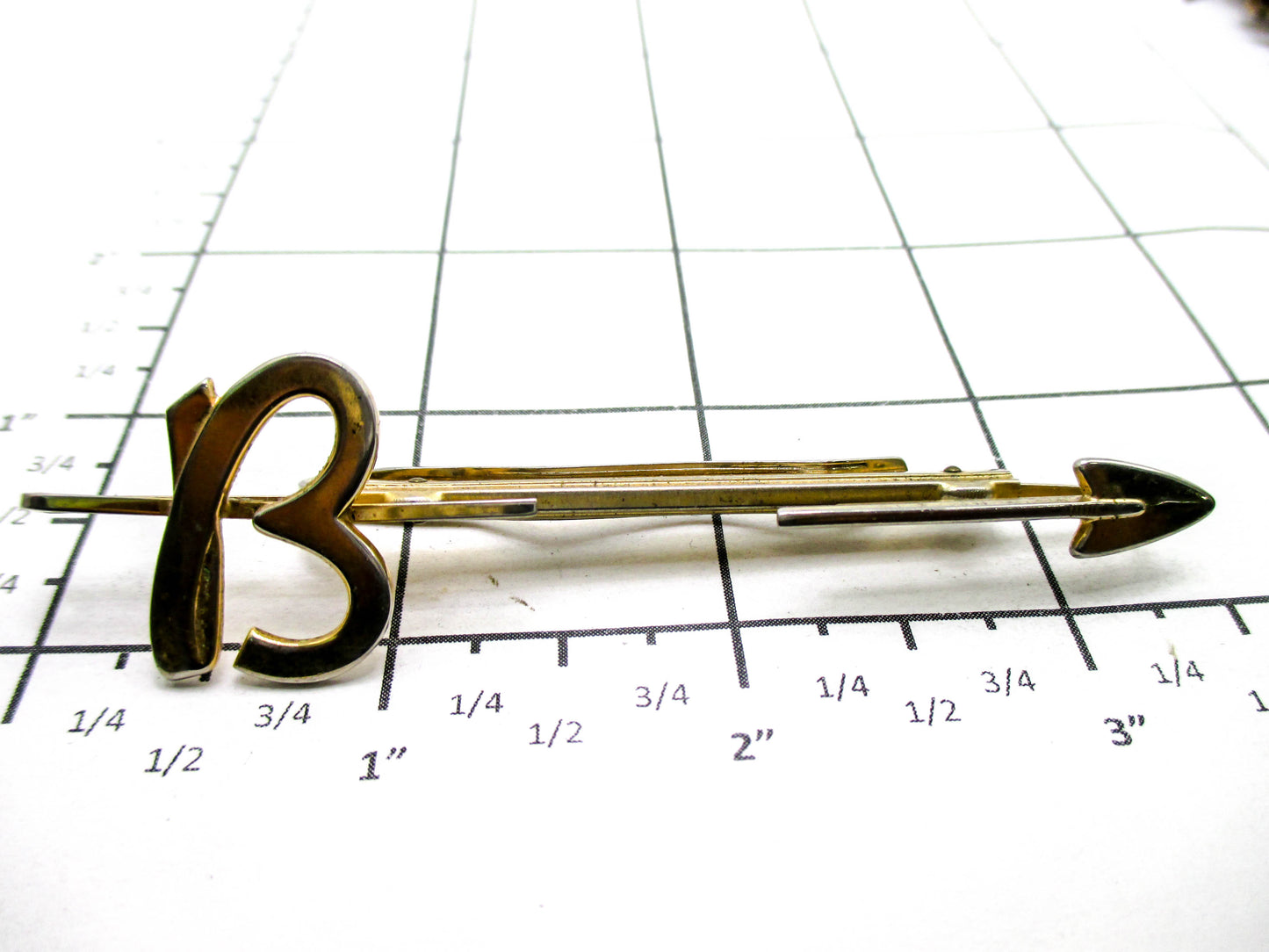 Long Arrow Tie Clasp - Letter "B" - Split EXTENDING Middle - By Hickok
