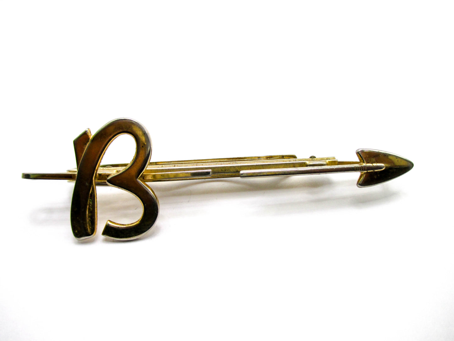 Long Arrow Tie Clasp - Letter "B" - Split EXTENDING Middle - By Hickok