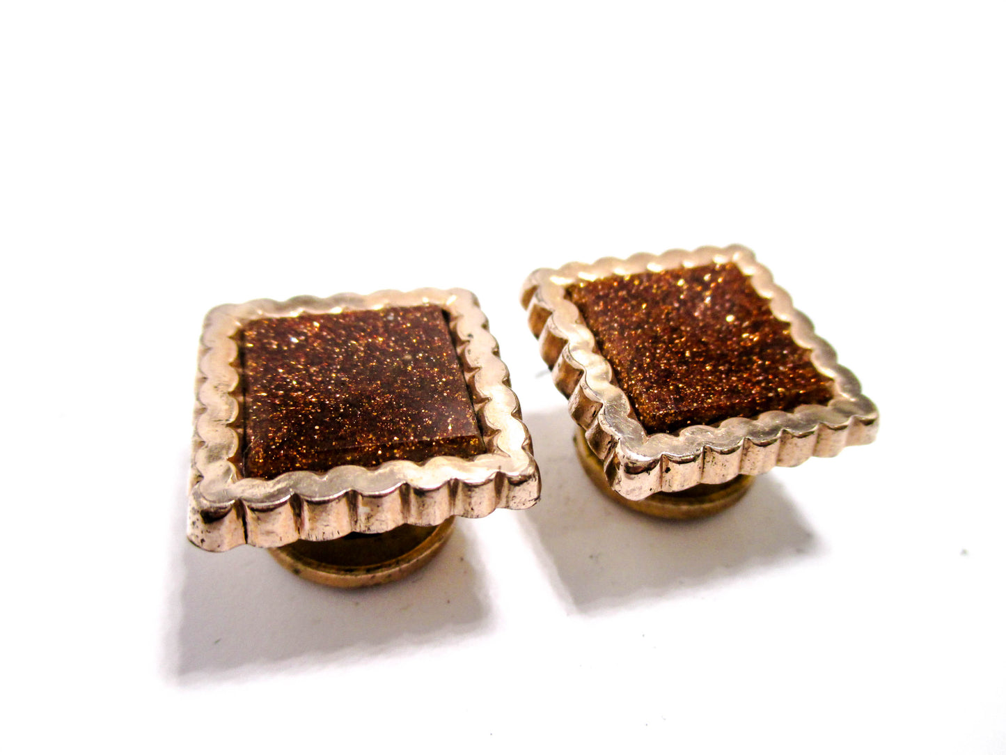 Victorian Goldstone Cuff Buttons - Antique Men's Jewelry
