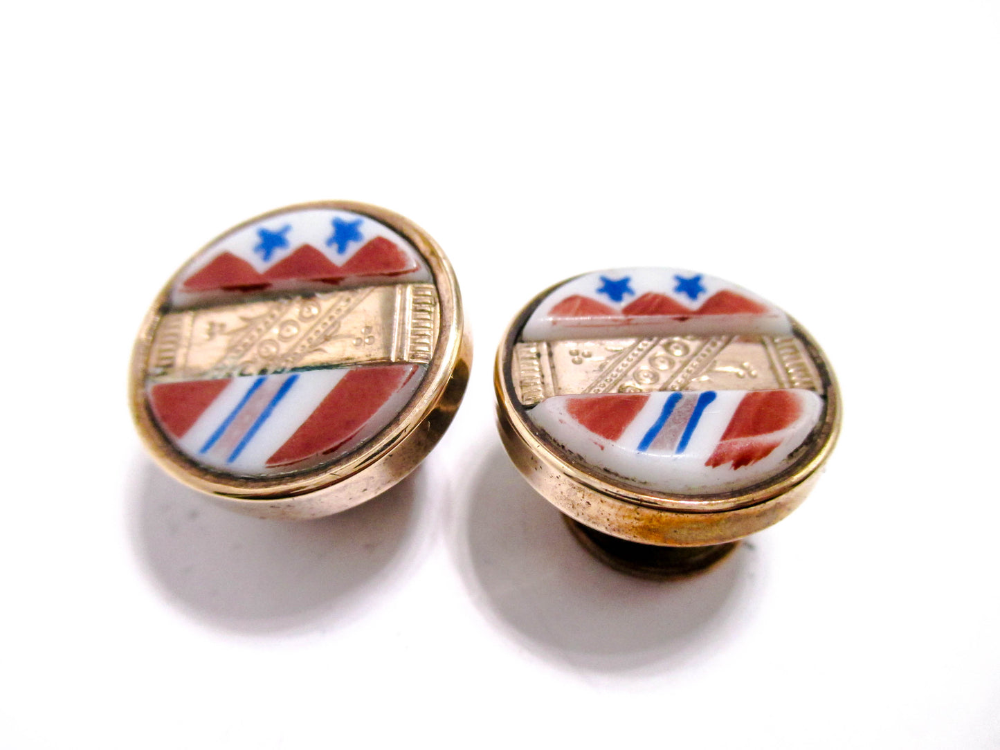 Victorian Patriotic Cuff Buttons - Red White and Blue