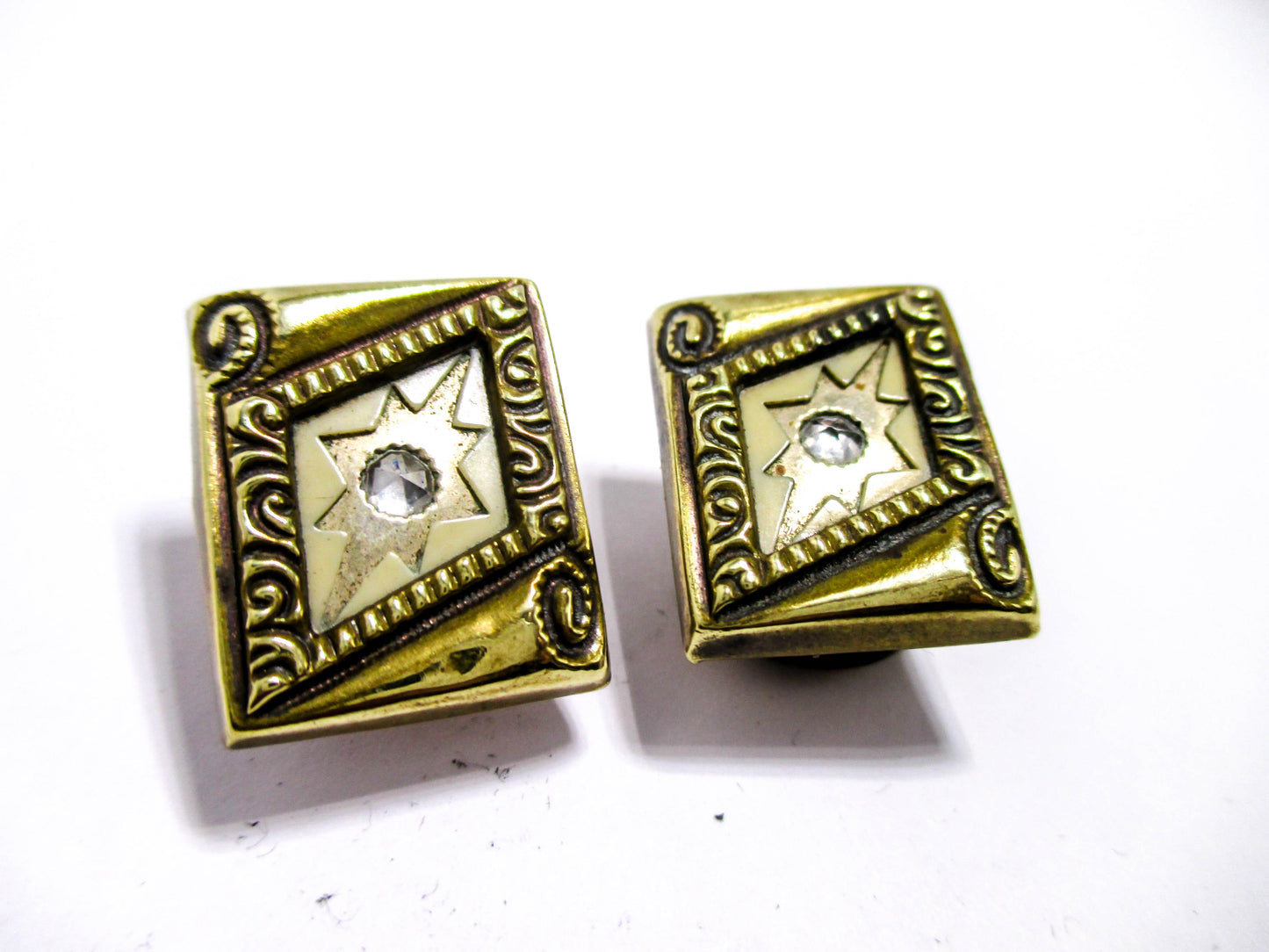 Victorian Cuff Buttons - Yellow Gold Tone, Rhombus Design