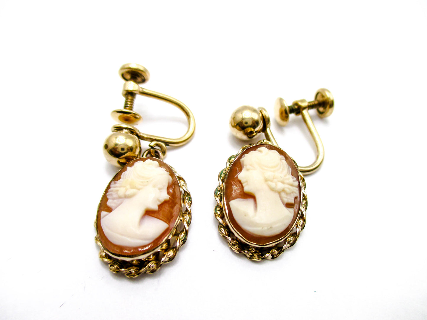 Carved Shell Cameo Earrings - Van Dell 12K GF
