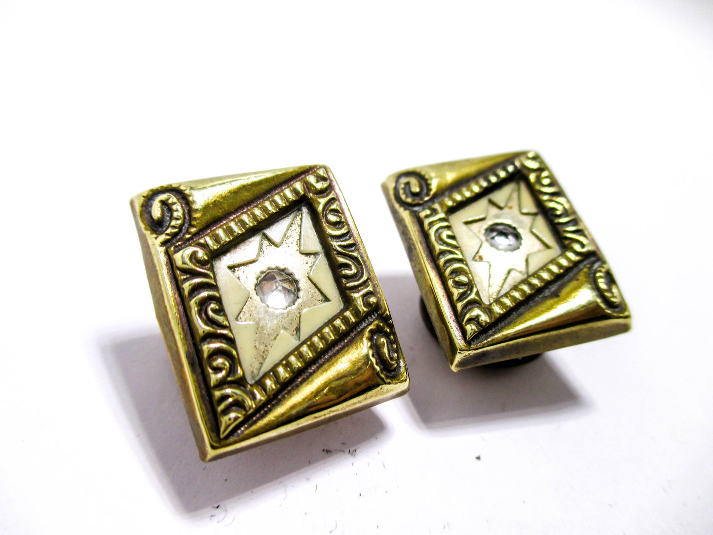 Victorian Cuff Buttons - Yellow Gold Tone, Rhombus Design