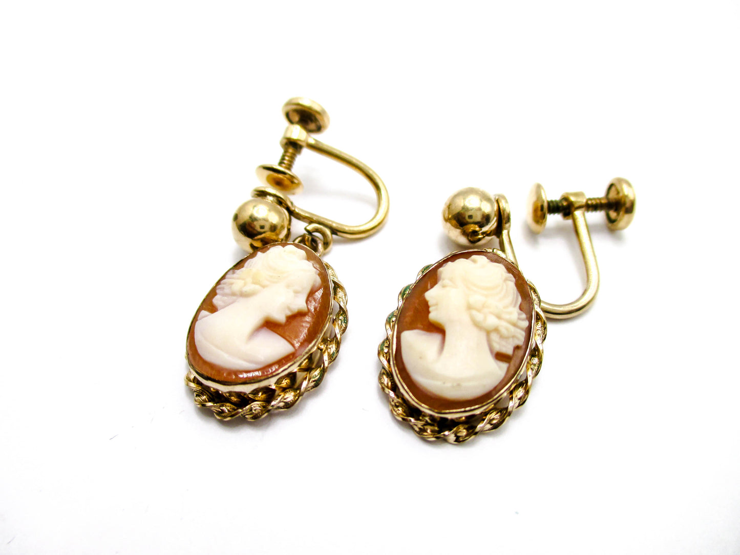 Carved Shell Cameo Earrings - Van Dell 12K GF