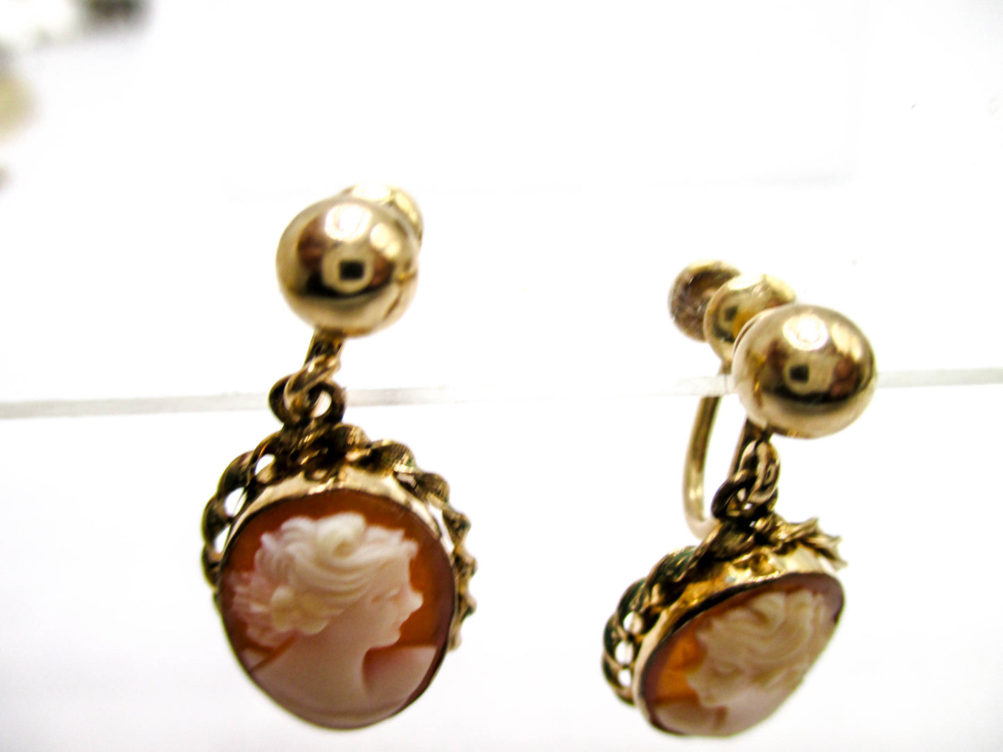 Carved Shell Cameo Earrings - Van Dell 12K GF