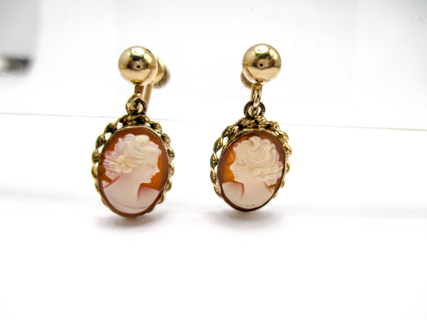 Carved Shell Cameo Earrings - Van Dell 12K GF