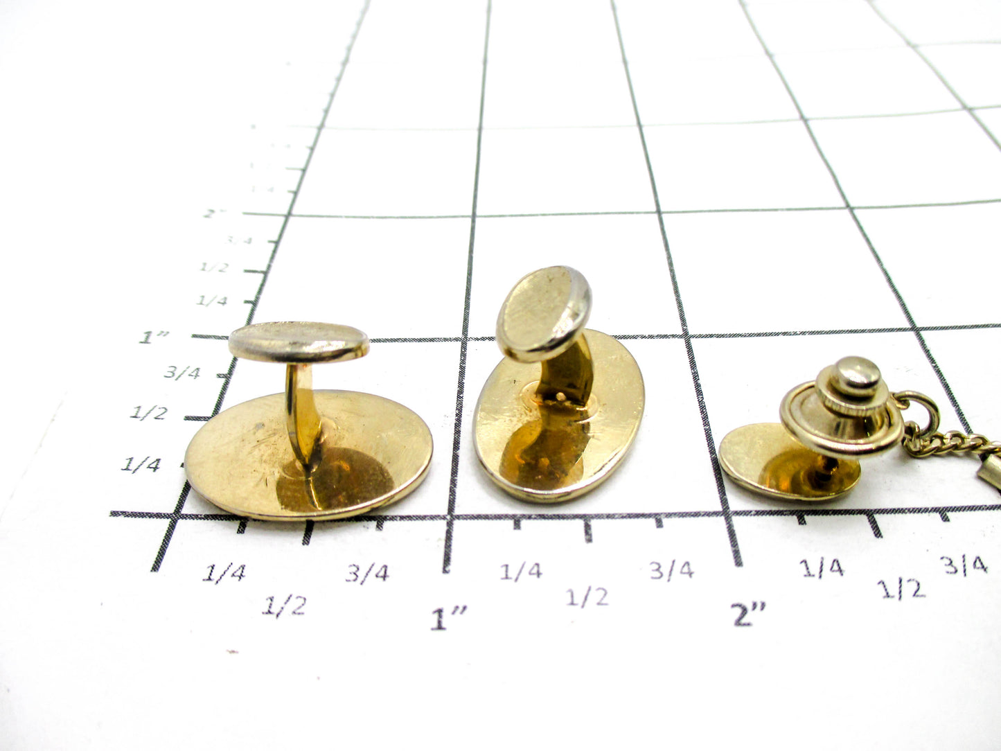 Gold Tone Business Set Cufflinks and Lapel Pin
