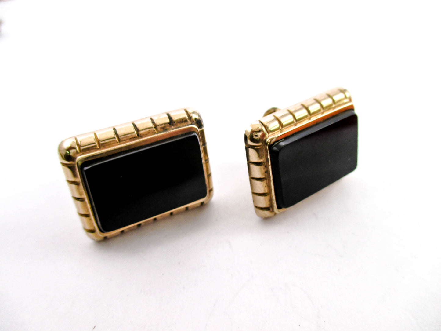 1880s Black Onyx Cuff Buttons - Victorian Cufflinks