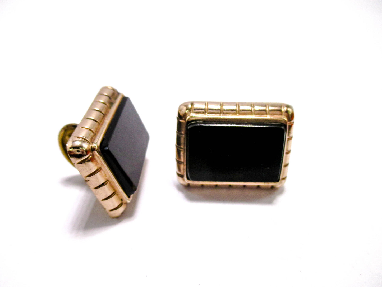 1880s Black Onyx Cuff Buttons - Victorian Cufflinks