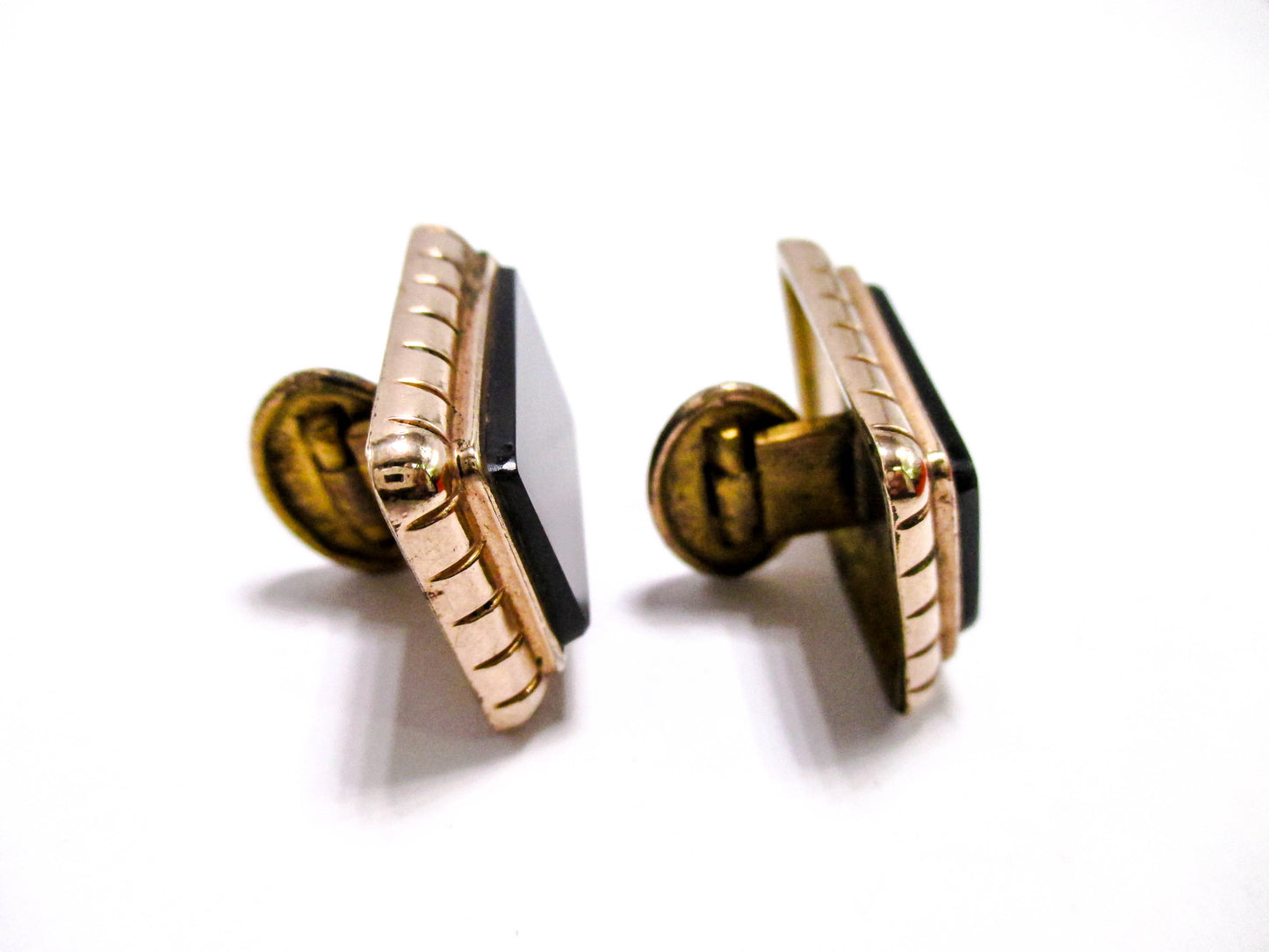 1880s Black Onyx Cuff Buttons - Victorian Cufflinks