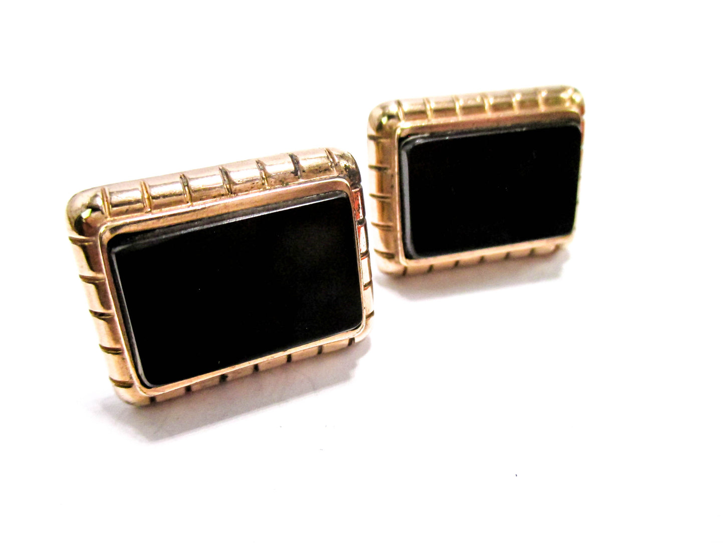 1880s Black Onyx Cuff Buttons - Victorian Cufflinks