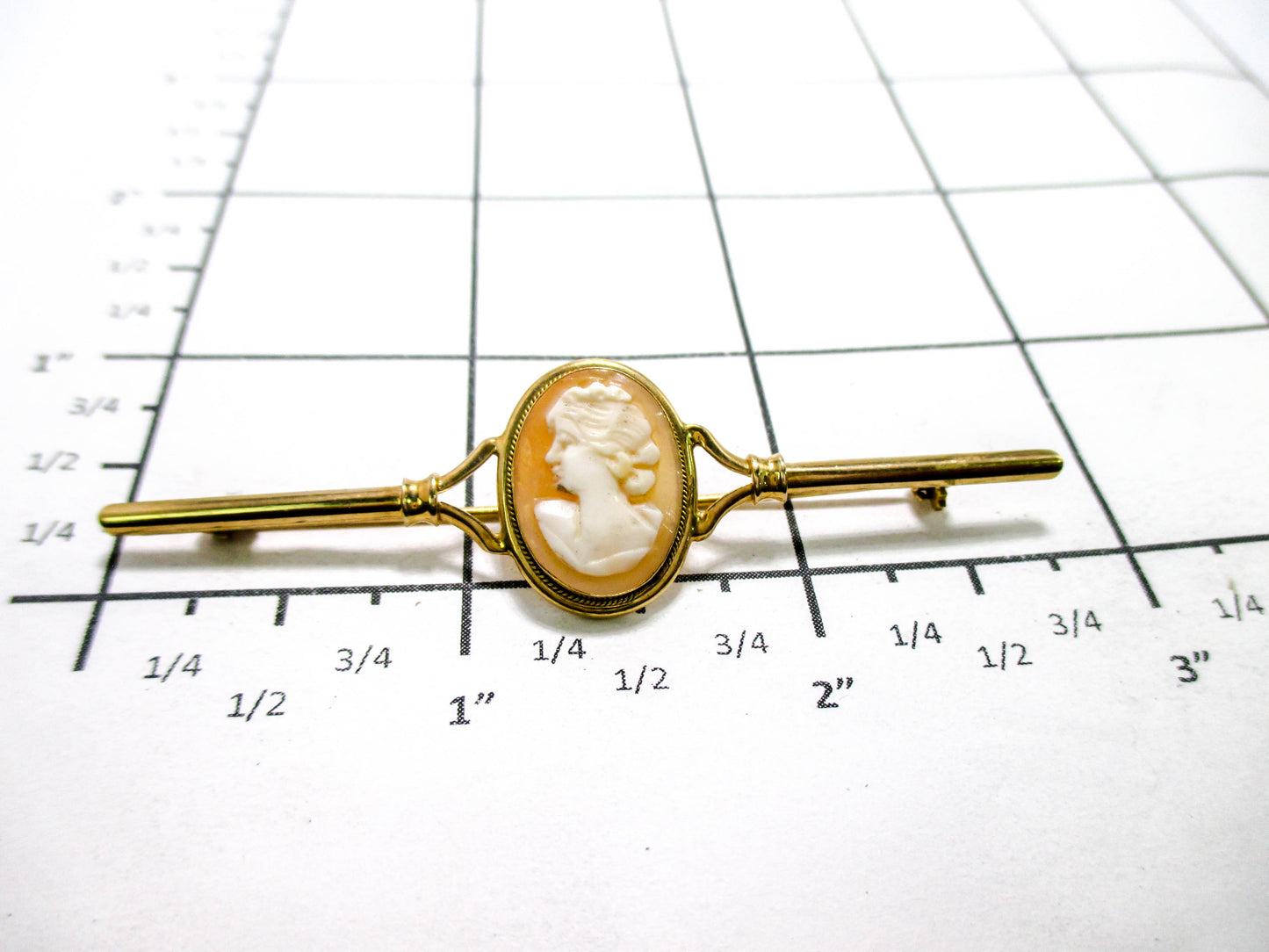 14K Cameo Bar Brooch Pin