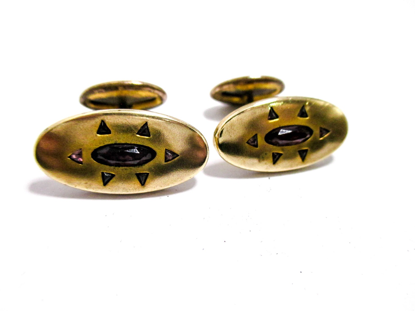 Edwardian Cufflinks - Faceted Amethyst Glass Centers and Accents