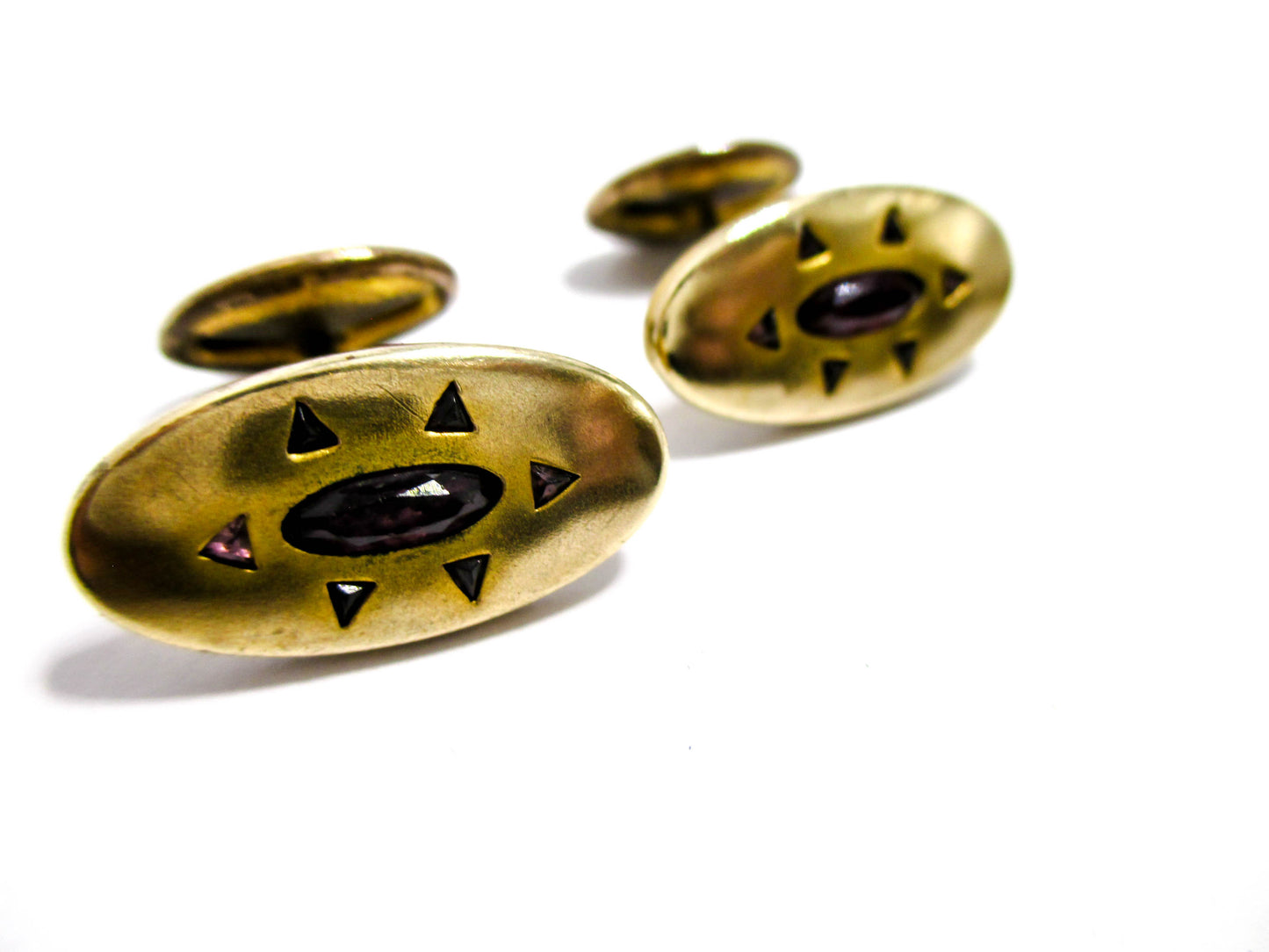 Edwardian Cufflinks - Faceted Amethyst Glass Centers and Accents