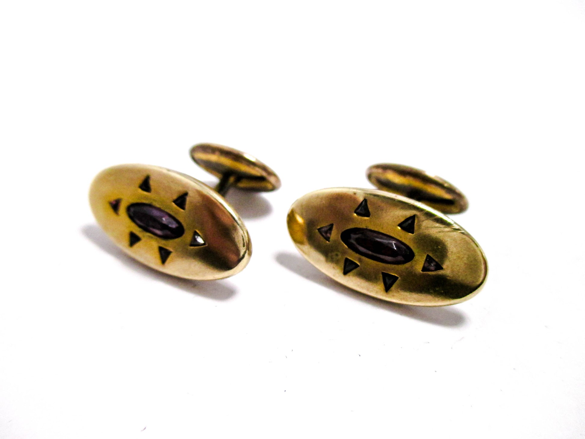 Edwardian Cufflinks - Faceted Amethyst Glass Centers and Accents