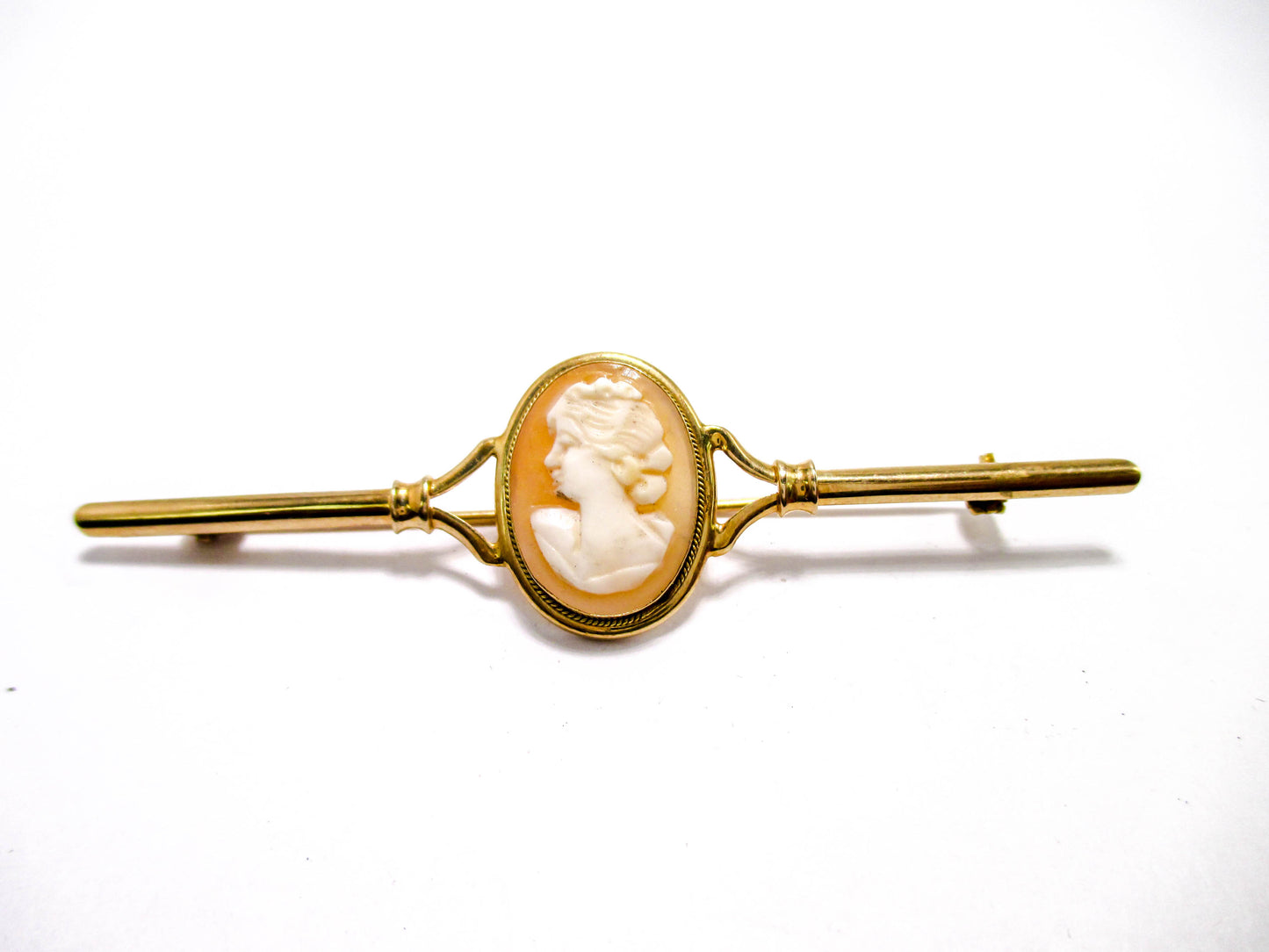 14K Cameo Bar Brooch Pin