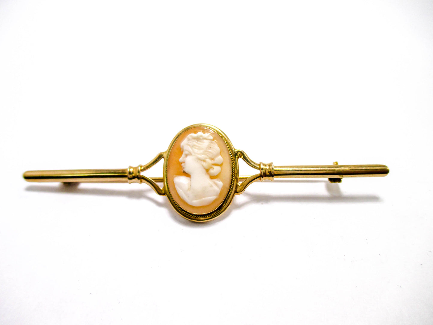 14K Cameo Bar Brooch Pin