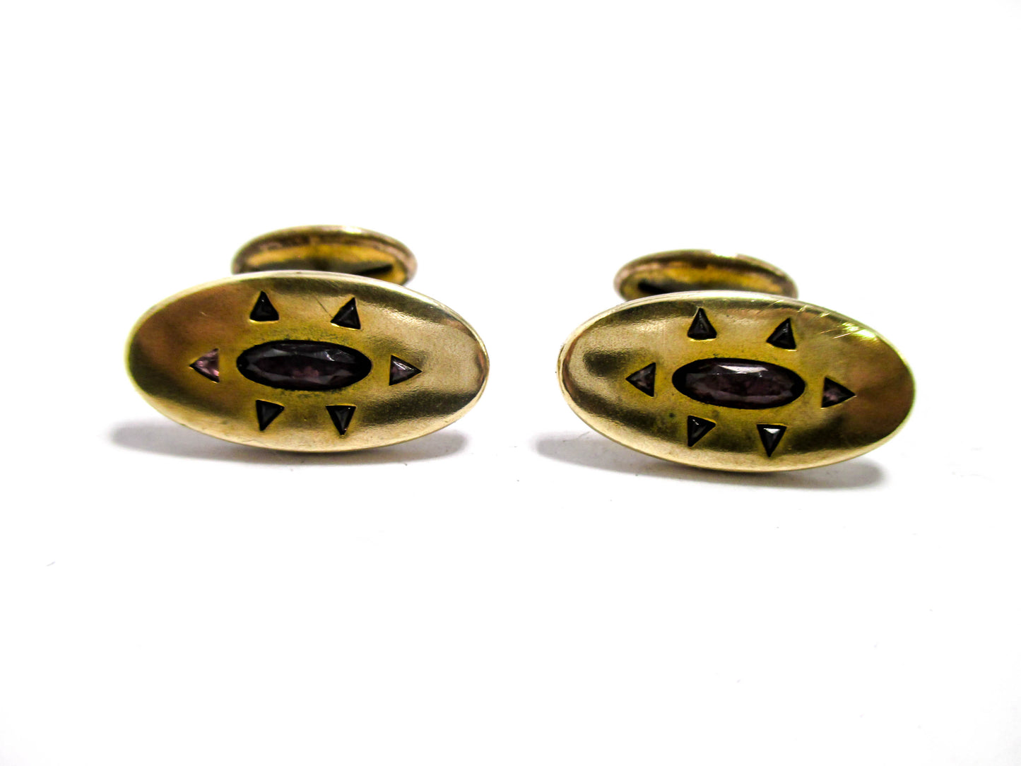 Edwardian Cufflinks - Faceted Amethyst Glass Centers and Accents