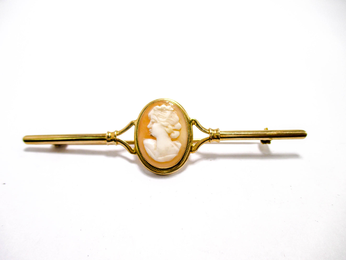 14K Cameo Bar Brooch Pin